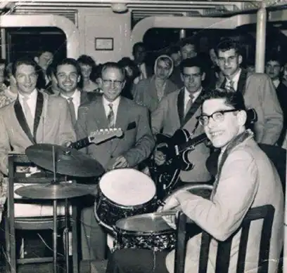Len Ford; Vern Rogers; Ed Waller; Alan Stainer; Malcolm Wright; Brian Bennett on the MV Royal Daffodil 12th June 1960